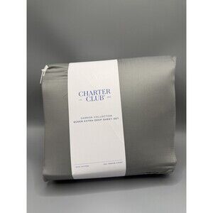 Charter Club Solid Stone Gray 4 Piece QUEEN EXTRA DEEP Sheet Set